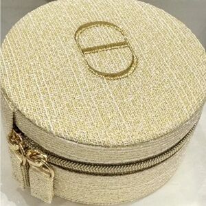 Dior Signature Gold Woven Jewelry Box Vanity Case Coin Purse Bag VIP Drawstring